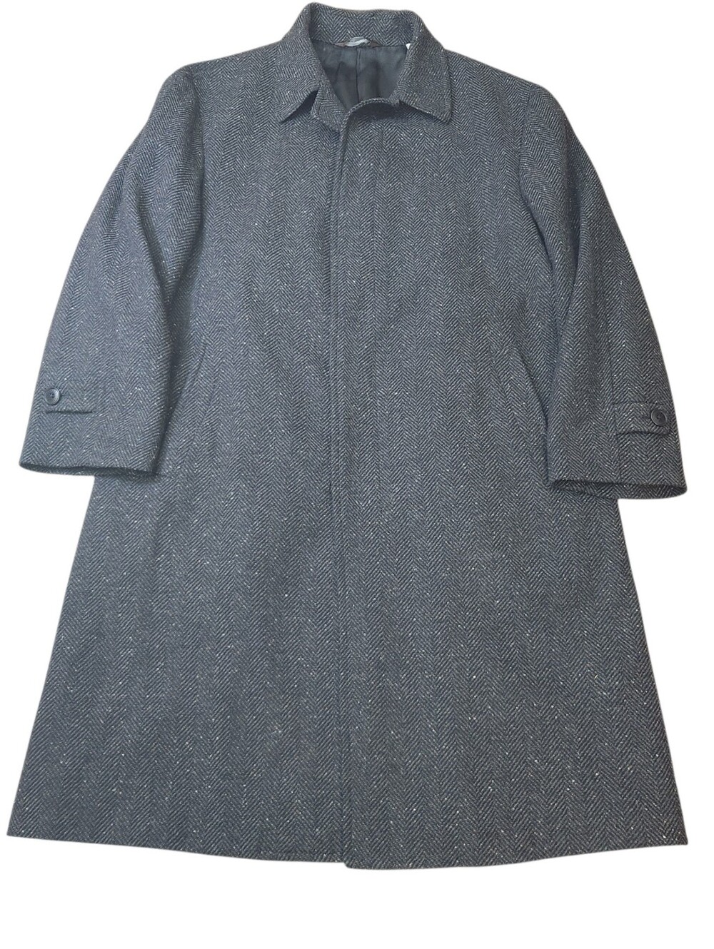 Joseph Abboud Overcoat Mens 42S Black Lambswool Topcoat Black Gray Herringbone